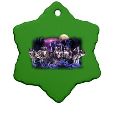 Wolf Night Hunt Ceramic Star Ornament