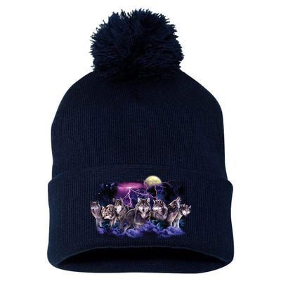 Wolf Night Hunt Pom Pom 12in Knit Beanie