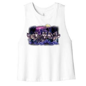 Wolf Night Hunt Women's Racerback Cropped Tank