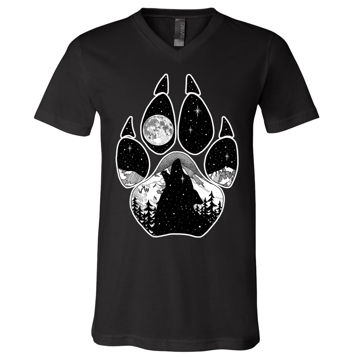 Wolf Paw Moon Howl V-Neck T-Shirt