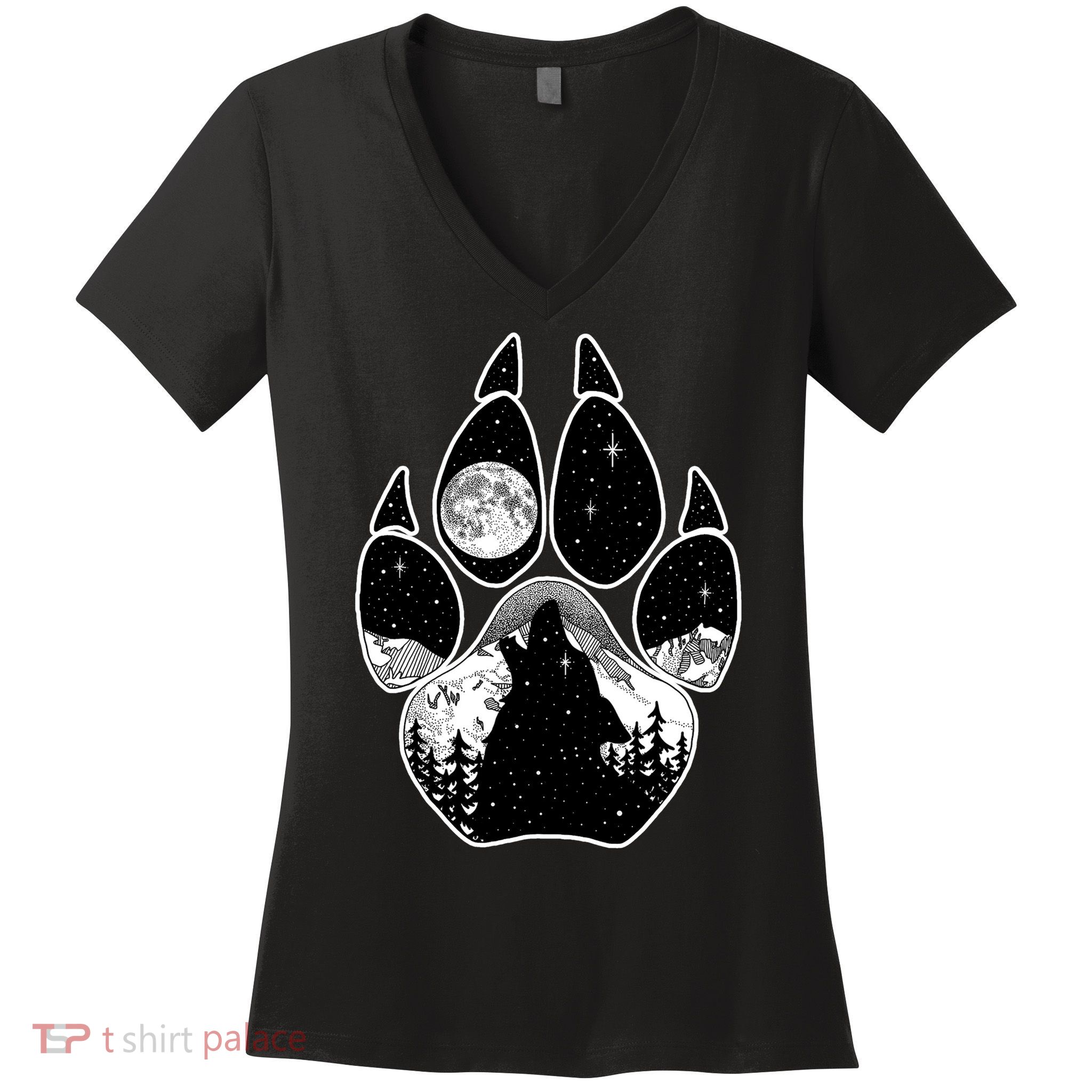 Wolf Paw Moon Howl Women's V-Neck T-Shirt