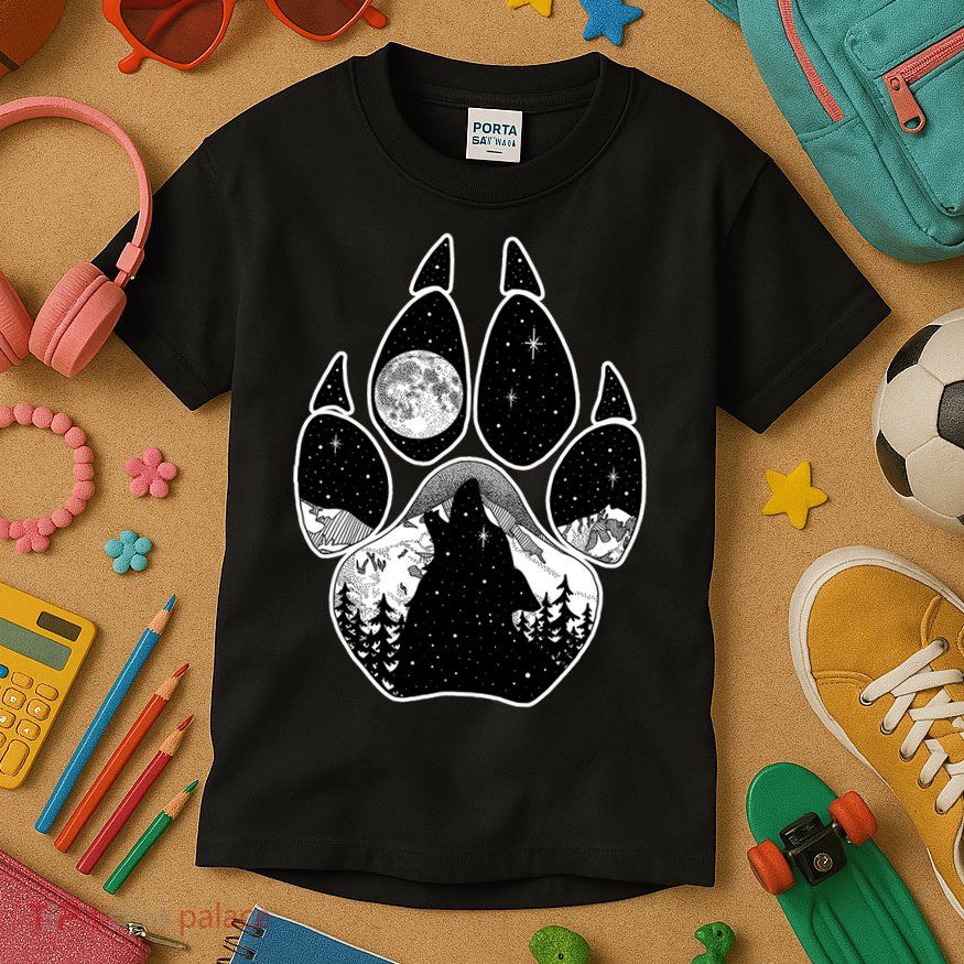 Wolf Paw Moon Howl Kids T-Shirt