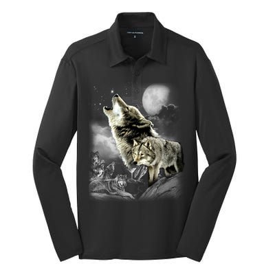 Wolf Wilderness Silk Touch Performance Long Sleeve Polo