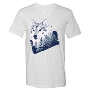 Wolf Wilderness Forest V-Neck T-Shirt