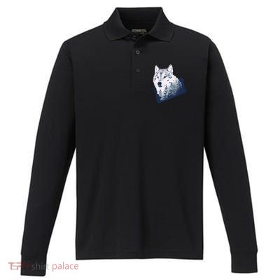 Wolf Wilderness Forest Performance Long Sleeve Polo