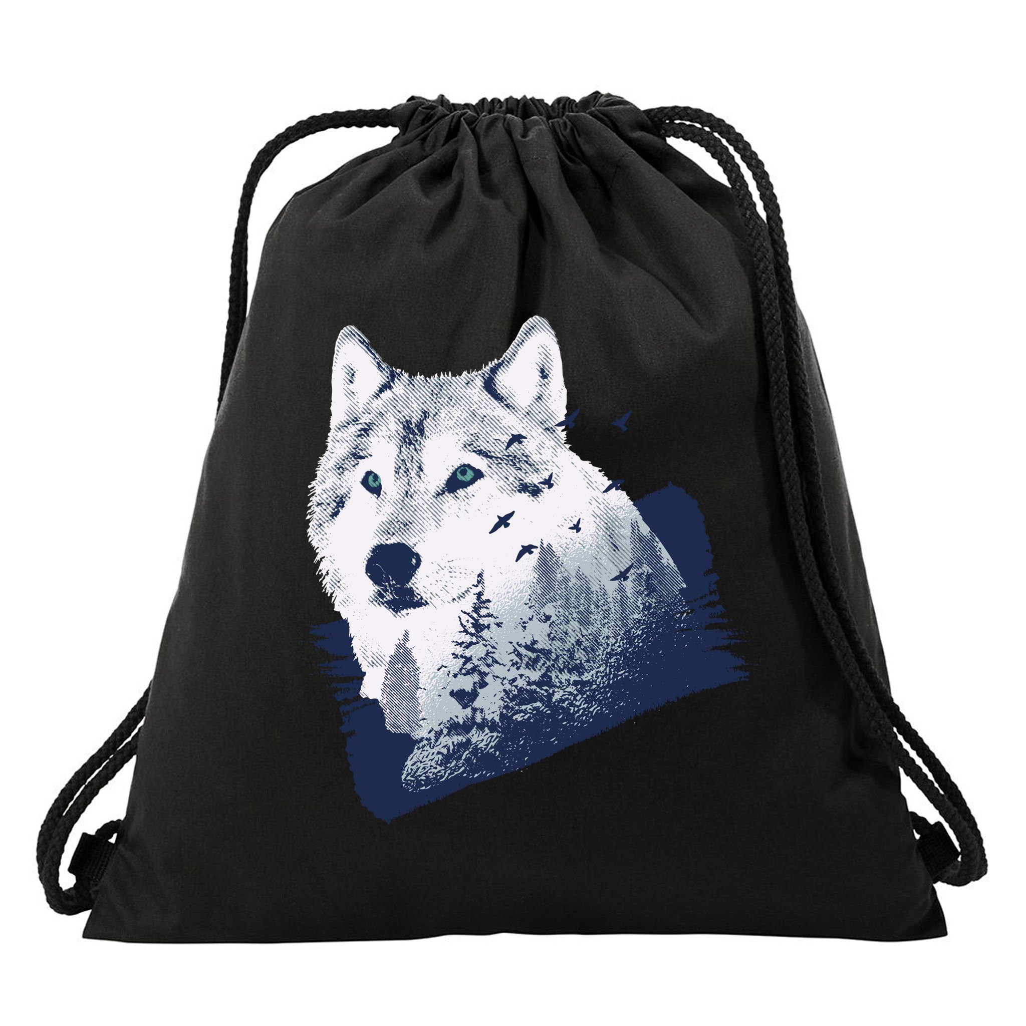 Wolf Wilderness Forest Drawstring Bag