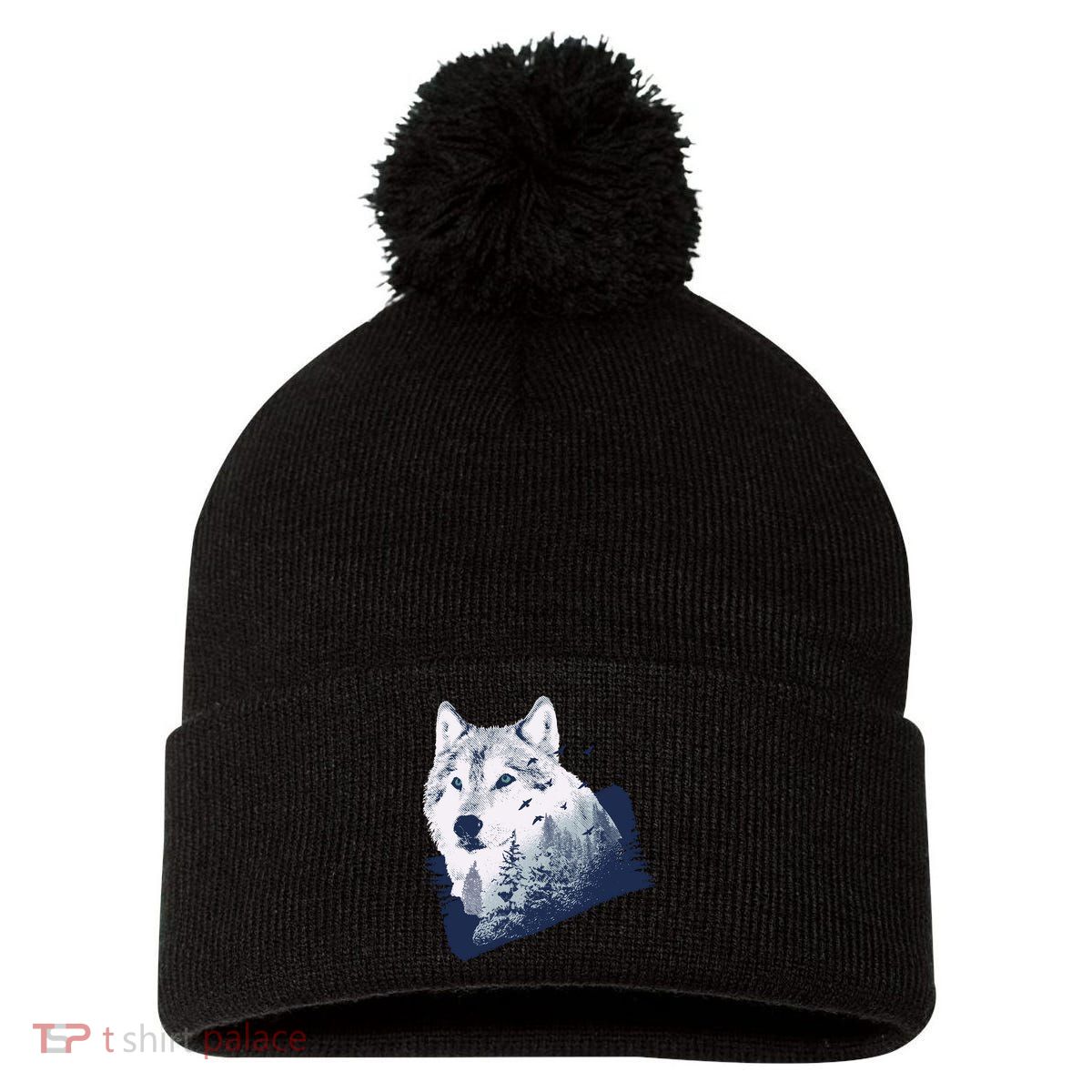 Wolf Wilderness Forest Pom Pom 12in Knit Beanie