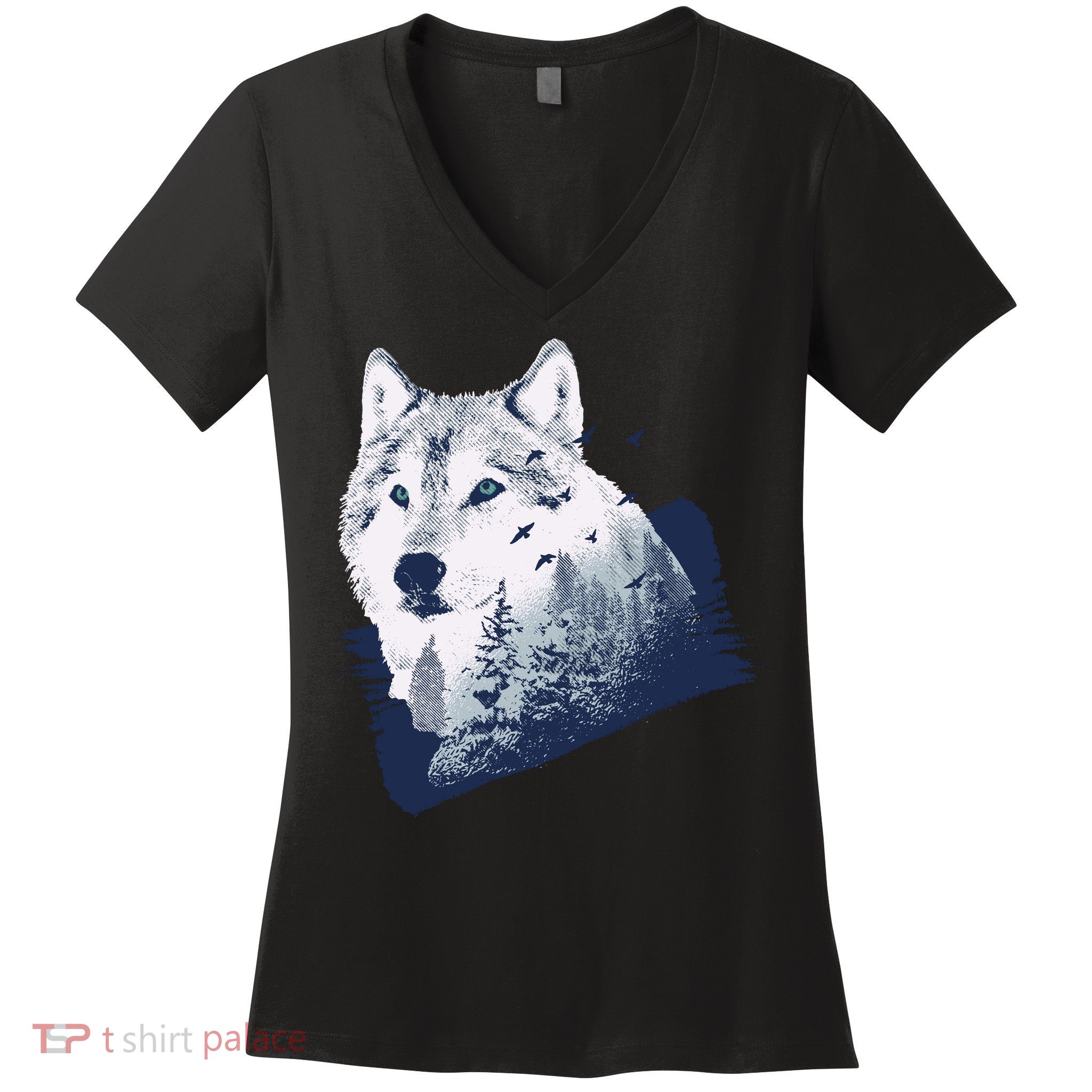 Wolf Wilderness Forest Women's V-Neck T-Shirt