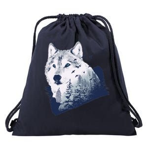 Wolf Wilderness Forest Drawstring Bag