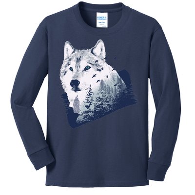 Wolf Wilderness Forest Kids Long Sleeve Shirt