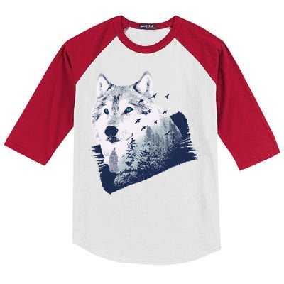 Wolf Wilderness Forest Kids Colorblock Raglan Jersey