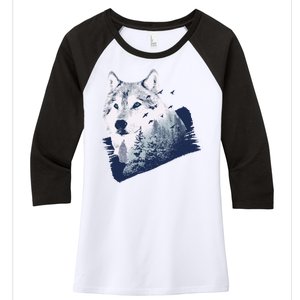 Wolf Wilderness Forest Women's Tri-Blend 3/4-Sleeve Raglan Shirt