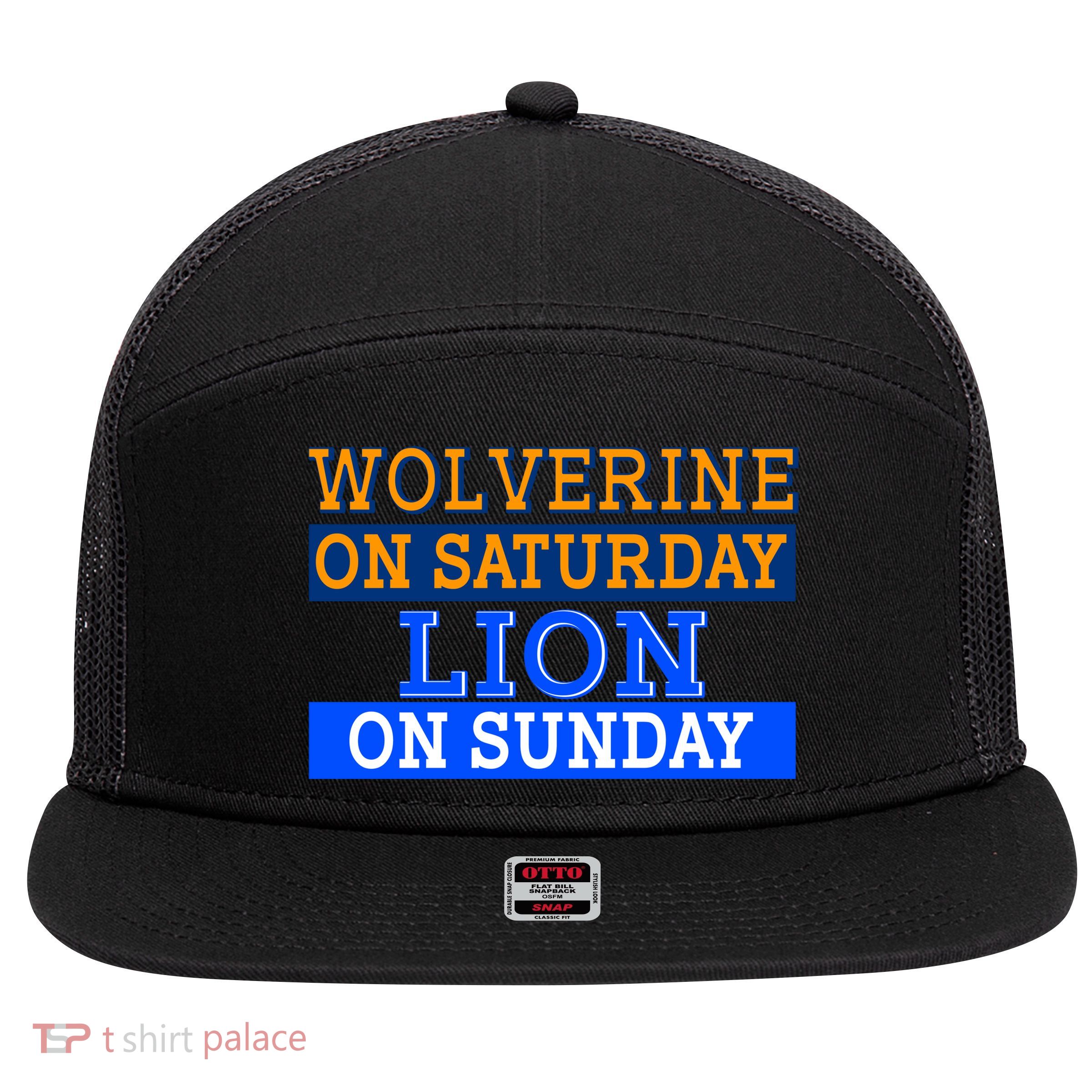 Wolverine On Saturday Lion on Sunday Sports Fan 7 Panel Mesh Trucker Snapback Hat