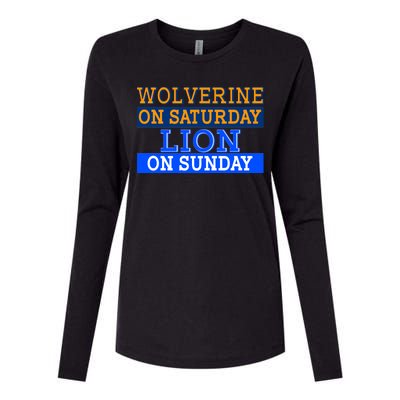 Wolverine On Saturday Lion on Sunday Sports Fan Womens Cotton Relaxed Long Sleeve T-Shirt