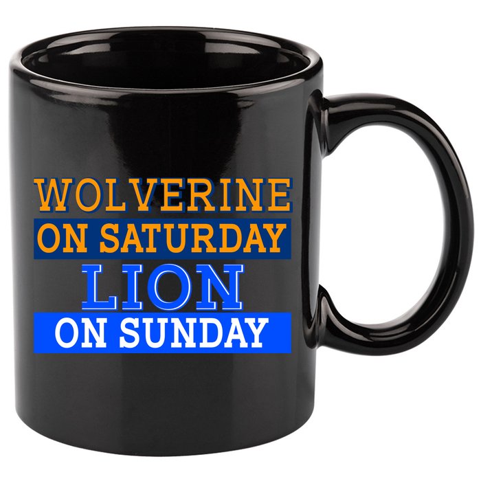 Wolverine On Saturday Lion on Sunday Sports Fan 11oz C Handle Ceramic Mug