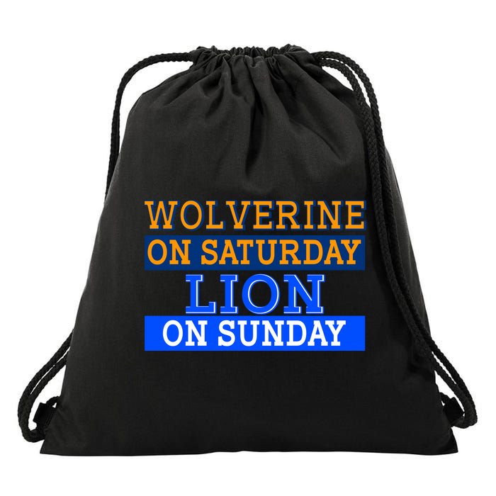 Wolverine On Saturday Lion on Sunday Sports Fan Drawstring Bag