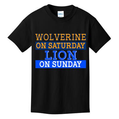 Wolverine On Saturday Lion on Sunday Sports Fan Kids T-Shirt