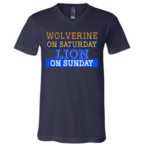 Wolverine On Saturday Lion on Sunday Sports Fan V-Neck T-Shirt