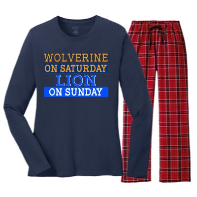 Wolverine On Saturday Lion on Sunday Sports Fan Women's Long Sleeve Flannel Pajama Set 