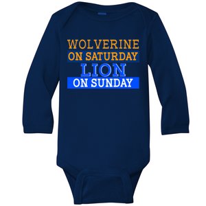 Wolverine On Saturday Lion on Sunday Sports Fan Baby Long Sleeve Bodysuit