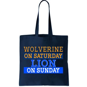 Wolverine On Saturday Lion on Sunday Sports Fan Tote Bag