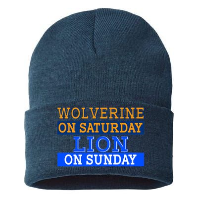 Wolverine On Saturday Lion on Sunday Sports Fan Sustainable Knit Beanie