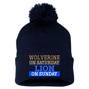 Wolverine On Saturday Lion on Sunday Sports Fan Pom Pom 12in Knit Beanie