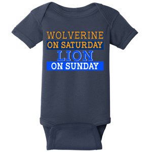 Wolverine On Saturday Lion on Sunday Sports Fan Baby Bodysuit