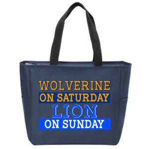 Wolverine On Saturday Lion on Sunday Sports Fan Zip Tote Bag