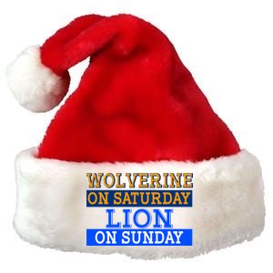 Wolverine On Saturday Lion on Sunday Sports Fan Premium Christmas Santa Hat