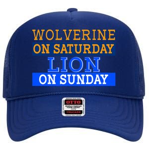 Wolverine On Saturday Lion on Sunday Sports Fan High Crown Mesh Back Trucker Hat