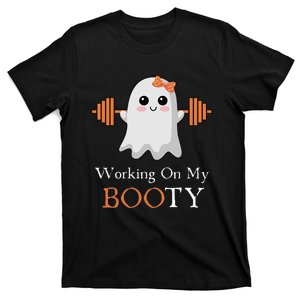 Working On My Booty Booty Funny Halloween Gym Ghost Pun T-Shirt