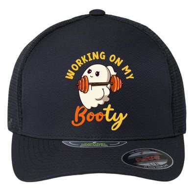 Working On My Booty Booty Funny Halloween Gym Ghost Pun Flexfit Unipanel Trucker Cap