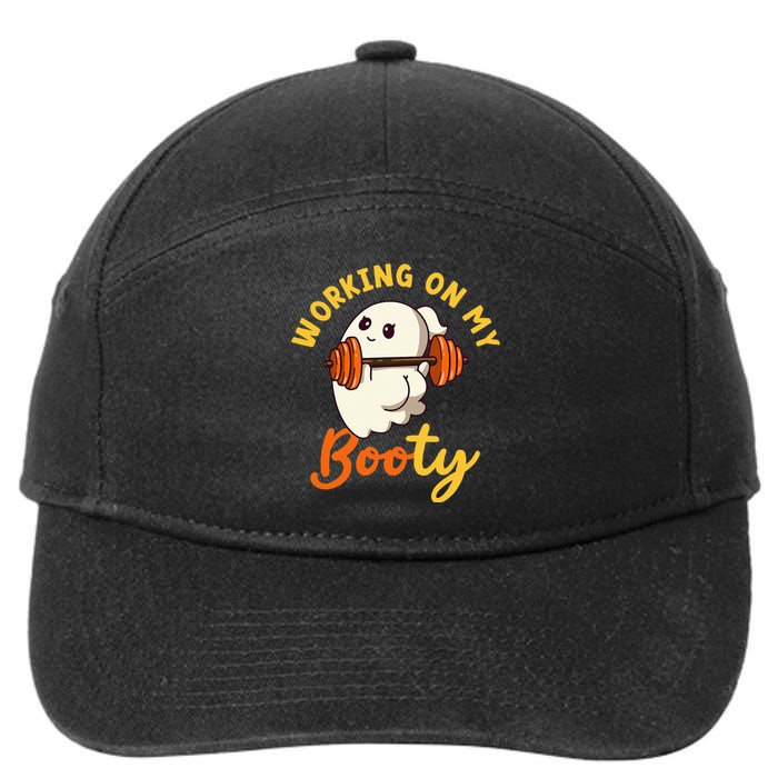 Working On My Booty Booty Funny Halloween Gym Ghost Pun 7-Panel Snapback Hat