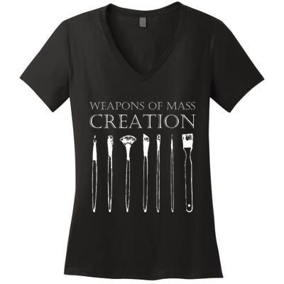 Weapons Of Mass Creation Funny Art Brush Painter Artist Women's V-Neck T-Shirt