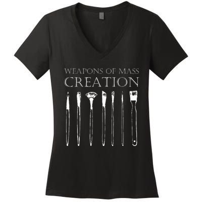 Weapons Of Mass Creation Funny Art Brush Painter Artist Women's V-Neck T-Shirt