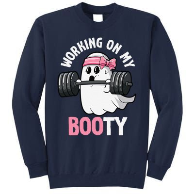 Working On My Booty Spooky Halloween Ghost Gym Workout Pun Tall Sweatshirt