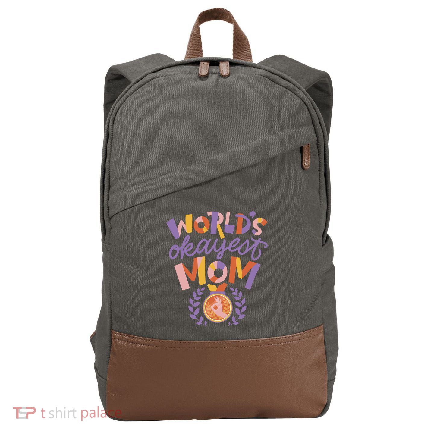 World's Okayest Mom Award Cotton Canvas Backpack