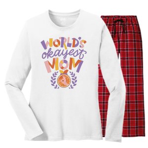 World's Okayest Mom Award Women's Long Sleeve Flannel Pajama Set 