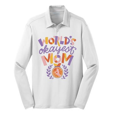 World's Okayest Mom Award Silk Touch Performance Long Sleeve Polo