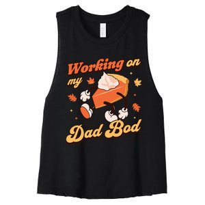 Working On My Dad Bod Thanksgiving Pregnancy Announcement Women's Racerback Cropped Tank