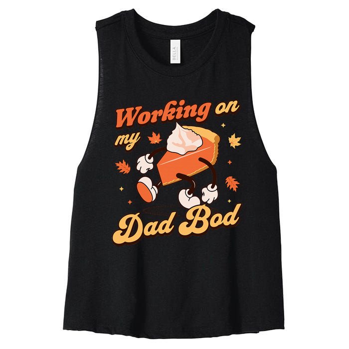 Working On My Dad Bod Thanksgiving Pregnancy Announcement Women's Racerback Cropped Tank