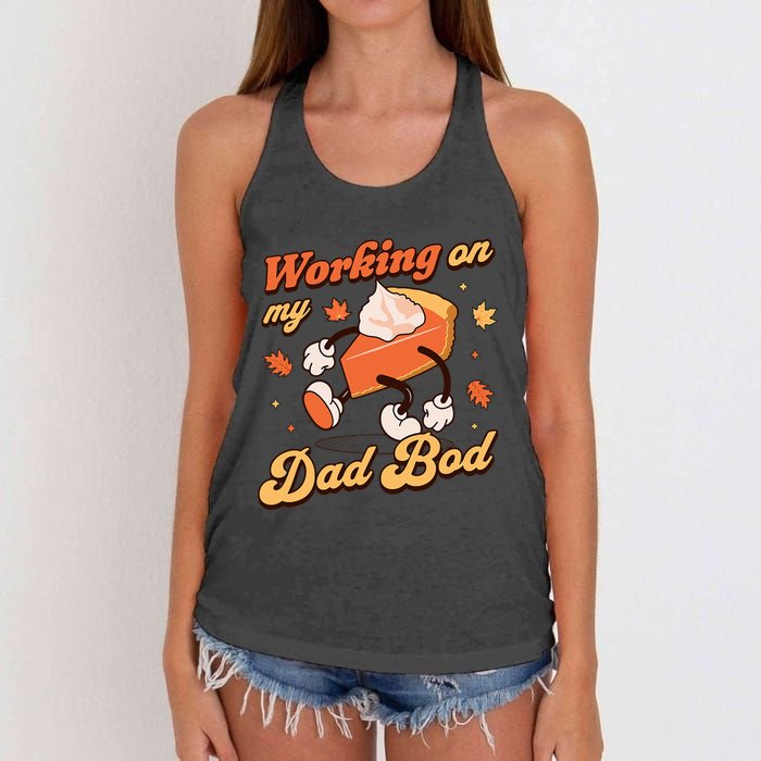 Working On My Dad Bod Thanksgiving Pregnancy Announcement Women's Knotted Racerback Tank