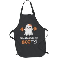 Working On My Booty Funny Halloween Gym Ghost Booty Pun Full-Length Apron With Pockets