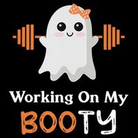 Working On My Booty Funny Halloween Gym Ghost Booty Pun Full-Length Apron With Pockets