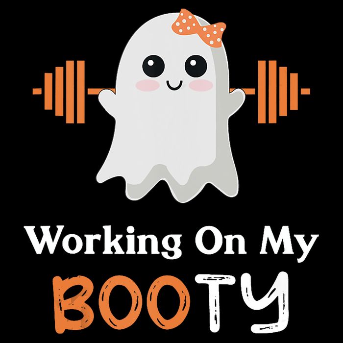 Working On My Booty Funny Halloween Gym Ghost Booty Pun Full-Length Apron With Pockets