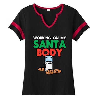 Working On My Santa Body Funny Christmas Cookies Ladies Halftime Notch Neck Tee