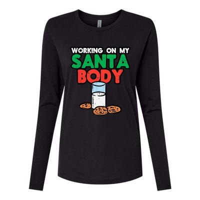 Working On My Santa Body Funny Christmas Cookies Womens Cotton Relaxed Long Sleeve T-Shirt