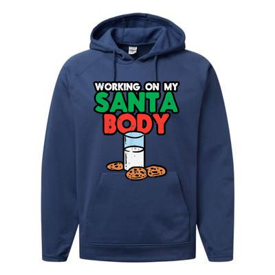 Working On My Santa Body Funny Christmas Cookies Performance Fleece Hoodie