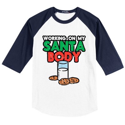 Working On My Santa Body Funny Christmas Cookies Baseball Sleeve Shirt